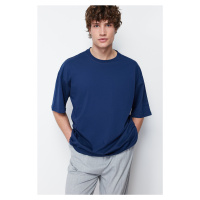 Trendyol Navy Blue Basic 100% Cotton Crew Neck Oversize/Wide-Fit T-Shirt