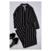 Trendyol Curve Black Striped Shirt with Slit Collar Leg Woven Pajama Set