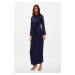 Trendyol Navy Blue Gathered Detailed Woven Satin Evening Dress