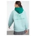 Trendyol Mint Back Printed and Color Block Hooded Oversize/Wide Pattern Knitted Sweatshirt