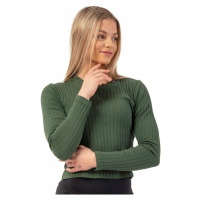 Nebbia Organic Cotton Ribbed Long Sleeve Top Dark Green Fitness tričko