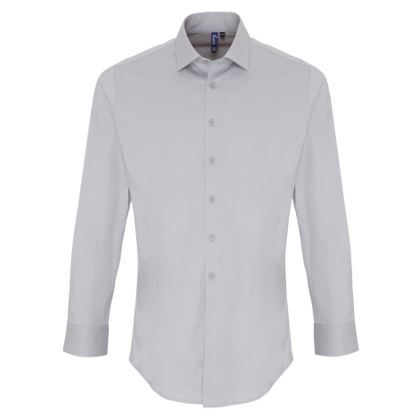 Premier Workwear Pánská bavlněná košile s dlouhým rukávem PR244 Silver -ca. Pantone 428