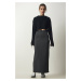 Happiness İstanbul Women's Anthracite Basic Long Skirt