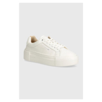 Kožené sneakers boty Calvin Klein FF CUPSOLE LACE UP W/ML LTH bílá barva, HW0HW02118