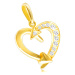 Přívěsek ve žlutém 9K zlatě - kontura srdce ozdobená šípy, čiré zirkony