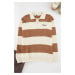 Trendyol Camel Regular Polo Neck Color Blocked Knitwear Sweater