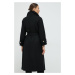 Vlněný kabát Sisley černá barva, přechodný, dvouřadový