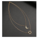 Camerazar Elegantní náhrdelník ze zlaté chirurgické oceli 316L, dvojitý řetízek, slunce a měsíc,