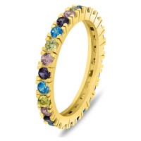 Brilio Silver Hravý pozlacený prsten s barevnými zirkony RI116YRBW