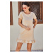armonika Women's Beige Short Sleeved Dress With Frill Six