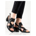 Moderní černé  sandály dámské na širokém podpatku