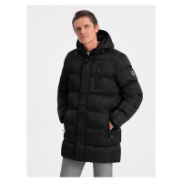 Men's long winter quilted jacket - black V3 OM-JALJ-0147