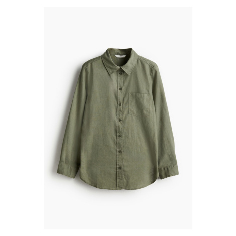 H & M - Košile z lněné směsi - zelená H&M