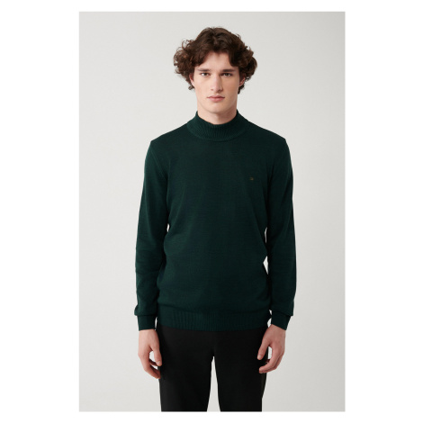 Avva Green Unisex Knitwear Sweater Half Turtleneck Non Pilling Regular Fit