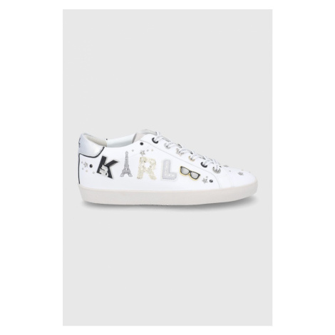 Kožené boty Karl Lagerfeld bílá barva, na plochém podpatku