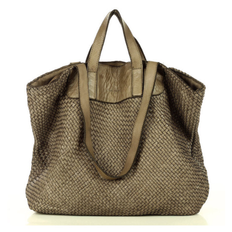 Dámská kožená shopper bag kabelka Mazzini M1M86 béžová Marco Mazzini handmade