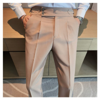 Kalhoty business British Style s knoflíky a páskem
