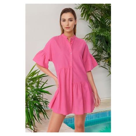 Trendyol Pink Weaving 100% Cotton Wide Cut Mini Beach Dress