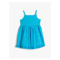 Koton Plain Turquoise Girl's Below Knee Dress 3skg80079aw