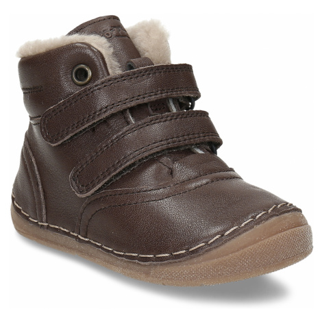Dětská zimní hnědá kožená obuv