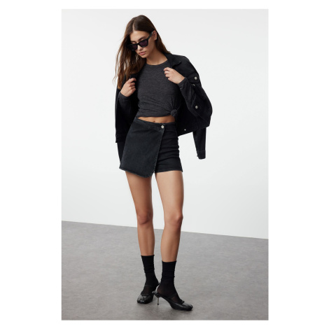 Trendyol Black Double Breasted Denim Shorts Skirt