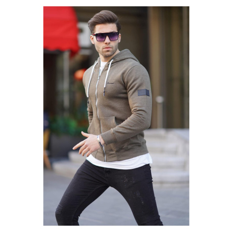 Madmext Men's Khaki Hooded Zipper Sweatshirt 2155