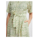 Krémovo-zelené dámské vzorované košilové midišaty Fransa