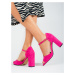 Krásné růžové sandály dámské na širokém podpatku