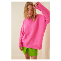 Happiness İstanbul Dámský růžový oversize pletený svetr
