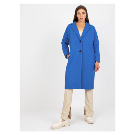 Tmavě modrý dámský kabát s kapsami OH BELLA Fashionhunters