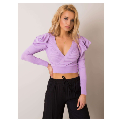 Dámský fialový svetr s nabíranými rukávy -liliowy Fialová Rue Paris