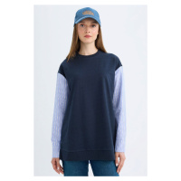 DEFACTO Navy Blue Regular Fit Long Sleeve Basic Plain Sweatshirt Tunic