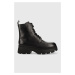 Kožené workery Calvin Klein Jeans Chunky Combat Laceup Boot dámské, černá barva, na plochém podp