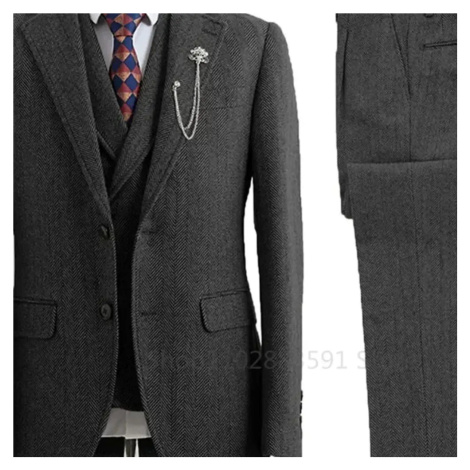 Třídílný pánský oblek z tvídu s dvouřadým sakem