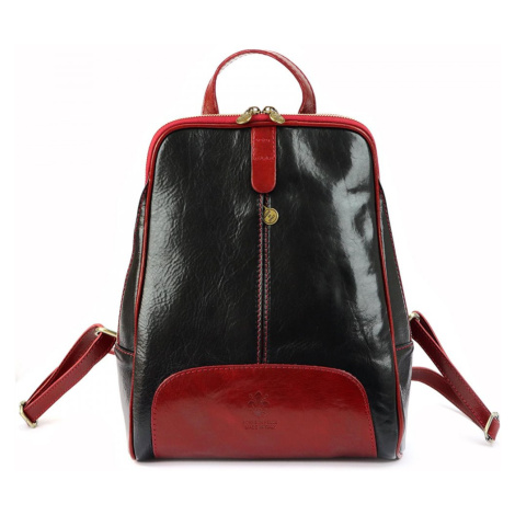 FLORENCE Kožený batoh Karin černý + červený FLORENCE BAGS