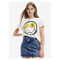Bílé dámské tričko Desigual Margarita Smiley - Dámské