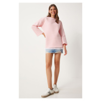 Happiness İstanbul Women's Pink Raised Oversize Knitted Sweatshirt