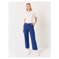 Jimmy Key Navy Blue High Waist Straight Woven Trousers with Pockets