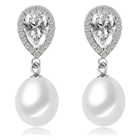 GRACE Silver Jewellery Stříbrné náušnice se zirkony a říční perlou Loreana, stříbro 925/1000 E12