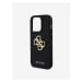 PU Perforated 4G Glitter Metal Logo Zadní Kryt pro iPhone 15 Pro Max Black Obal na telefon Guess