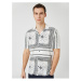 Koton Summer Shirt with Short Sleeves, Turndown Collar Shawl Print Detailed.
