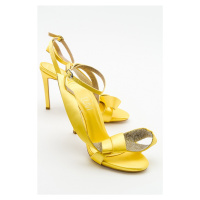 LuviShoes Pares Women's Yellow Satin Heeled Shoes