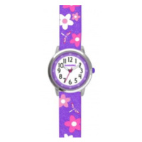 CLOCKODILE Květované fialové dívčí dětské hodinky FLOWERS se třpytkami CWG5027