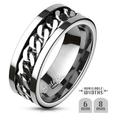 Prsten z chirurgické oceli se středovým řetězovým pruhem Šperky eshop