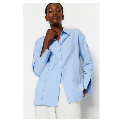 Trendyol Light Blue Rib Detail Woven Shirt