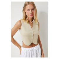 Happiness İstanbul Women's Vanilla V-Neck Buttoned Summer Knitwear Vest