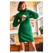 Olalook Women's Grass Green Sleeve and Skirt Textured Knitwear Dress