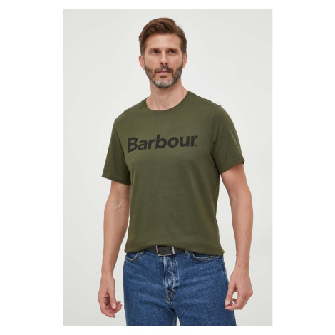 Bavlněné tričko Barbour zelená barva, s potiskem