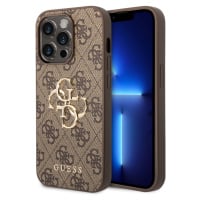 Guess PU 4G Metal Logo Zadní Kryt pro iPhone 15 Pro Brown