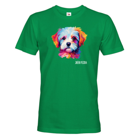 Pánské tričko s potiskem plemene Maltézsky psík s volitelným jménem BezvaTriko